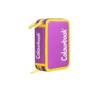 Colourbook 3Zip - Bicolor School Pencil Case with 3 Compartments, Complete with Pens, Pencils and Markers - 44 Pieces, purple, 3 Zip Pencil Case