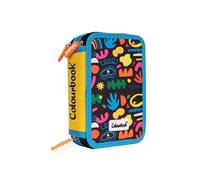 Colourbook 3Zip School Pencil Case with 3 Compartments, Complete with Pens, Pencils and Markers 44 Pieces, Abstract, 3 Zip Pencil Case