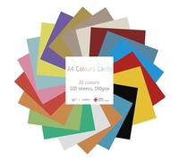 Coloured A4 Card 190gsm - 120 Sheets, 20 Assorted Colours - 100% Recycled, Made in UK
