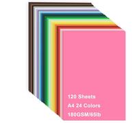 Coloured Card - A4 120 Sheet 180gm 24 Assorted Colours Card Paper for DIY Art Paper Crafting Scrapbook Creative Decor School Supplies