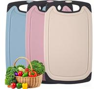 Coloured Chopping Board Set of 3 Plastic Kitchen Cutting Boards Novelty Non-Slip Small for Meat Fruit Vegetable Food Easy Grip Handle Dishwasher Safe Juice Groove Design Pink Blue