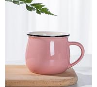 Coloured Coffee Mugs,Camping Tea Mugs, Enamel Coffee Mug,Vintage Round Enamel Cup(L,Pink)