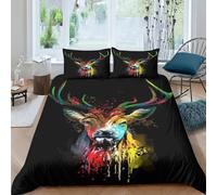 Coloured Deer 3D Print Comforter Cover Duvet Cover with Hidden Zipper Closure Bedding Set Soft Microfiber Wild Animal Quilt Cover with Pillowcases 3 Pieces for Kids Boys Girls Double（200x200cm）
