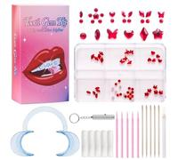 Coloured Drill Tooth Decoration Inlay DIY Set Drilling Tool Tooth Sticker Various Models Beauty Accessories 6 Grid Case Nail Art Jewellery Tool Craft Set (C, 7.5 x 5 x 1.2 cm)
