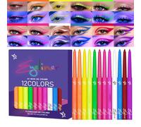 Coloured Eyeliner Liquid, Coloured Eyeliner, 12 Colours, High Precision Liquid Liner with Pen Tip, Waterproof, UV Fluorescent Eyeliner, Durable, Highly Pigmented Graphic Liner, Neon Glow-P
