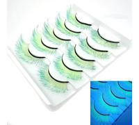 Coloured False Eyelashes Dense - 15 Pairs Fluffy Faux Mink Lashes, Gradient Colour 3D Eye Lashes, Reusable Cat Eye Fake Lashes 17-20mm for Cosplay Party Masquerade Carnival Halloween (MC004 Luminous)