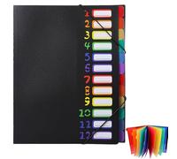 Coloured File Folders, PP Plastic Folder, Expanding File Folder Project, A4 Document Folder with 12 Compartments with Elastic Band & Coloured Labels Portable Organiser for Office School