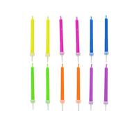 Coloured Flame Party Candles,12Pcs Coloured Flame Birthday Candles with Holders 5.5cm Neon Candle Multicoloured Flames Party Candles for Birthday Wedding Party Decoration