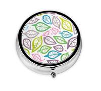 Coloured Foliage Lines A Round Mini Pillbox with Three Compartments for Storing Vitamins, Fish Oil, and Nutritional Supplements.
