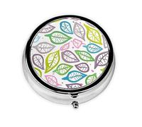 Coloured Foliage Lines Take-Along Pill Box, Portable Round Pill Box, fits in Your Purse Pocket Lightweight 3 Compartment Pill Box,