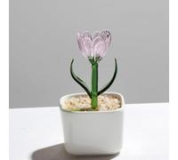 Coloured Glaze Handmade Glass Pink Tulips Flowers Figurine Blown Sculpture Table Ornaments Birthday Home Decor