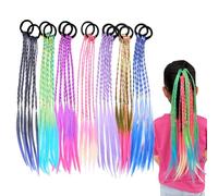 Coloured Hair Extensions 14 PCS,Coloured Hair for Braiding Hair Braids for Kids with Elastic Rope,Rainbow Hair Extensions,for Girls Hair Accessories Party Birthday Party Performance
