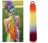 Coloured Hair Extensions 22" Rainbow Ponytail Extensions with Hairtie Synthetic Heat-Resistant Hair Glitter Ponytail for Crazy Hair Day & DIY Box Braids Orange Yellow Blue Purple