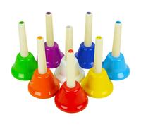A-Star Coloured Metal Diatonic Hand Bells Set of 8 Notes, Educational Percussion Musical Instruments