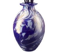 Coloured Mouth Blown Glass Bud Vase Reed Diffuser - Dark Blue & White Height 14cm