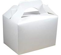 COLOURED PARTY BOXES - PACK OF 10 - Children/Kids Party Boxes Carry Food Meal Fun Picnic Birthday Wedding Favour / Baby Shower Party Box Loot Bag… (White)