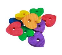 Coloured Pine Wood Hearts - Parrot Toy Making Parts - 10 Pack - Safe Chewable Wood for DIY Parrot Toys - Bright, Non-Toxic, Enrichment Toy Components