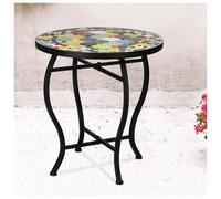 (Coloured Shapes) 40cm Mosaic Round Side Table Outdoor Patio Balcony