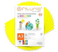 Coloured Sheets, Pack 50 Sheets A3 80 g - Coloured Paper for Crafts, Printer, Scrapbooking - Folios Colours - Ideal Origami, Papiroflexy, Office and School (Fluorescent Yellow, 50h)
