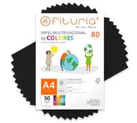 Coloured Sheets, Pack 50 Sheets A4 80 g - Coloured Paper for Crafts, Printer, Scrapbooking - Folios Colours - Ideal Origami, Papiroflexia, Office and School (Black, 50h)