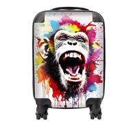 Warren Reed - Designer Coloured Splashart Crazy Monkey Face Suitcase in Red | Size: Large Warren Reed - Designer Red Large