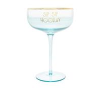 Coloured Tinted Coupe Glasses - 10oz Martini, Cocktail & Champagne Glasses - Gold Rim & Fun Slogans Pastel Coloured Stemmed Art Deco Glassware, Fun Classic (Blue)
