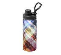 Coloured Twill Lattice 18oz (530ml) Sports Water Bottle-Full Wrap Print Design,Double-Wall Vacuum Insulated, Leakproof, Stainless Steel Thermal Flask For Gym Hiking Travel