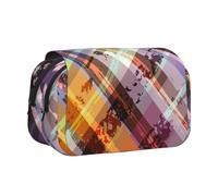 Coloured Twill Lattice Flip-Top Double-Layer Pencil Case,Large Capacity (Holds 50 Pens/Pencis),Full-Print Durable Polyester School Office Supplies