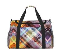 Coloured Twill Lattice Large Travel Duffle Bag with Shoulder Strap,Water-Resistant Twill Weekender Bag for Men Women,Spacious Carryall Gym Bag