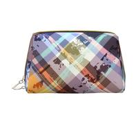 Coloured Twill Lattice Print Cosmetic Bags,Leather Makeup Bag Small For Purse,Cosmetic Pouch,Toiletry Clutch For Women Travel, Coloured Twill Lattice, One Size