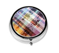 Coloured Twill Lattice Print Personalised Portable Pillbox with,Mini Pillbox Compact and Convenient Pill Organiser for Storing and Organising Pills