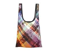 Coloured Twill Lattice Print Reusable, Foldable,Washable Grocery Bags Foldable in A Pouch Eco Tote Shopping Bag,Daily Shopping Loading