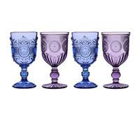 Coloured Wine Glasses, Set of 4, Blue & Purple Mandala - 300ml Wine Goblets Alfresco Dining Glassware