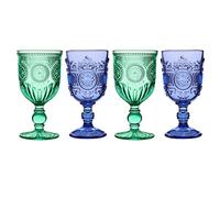 Coloured Wine Glasses, Set of 8, Blue & Turquoise Green Mandala - Dishwasher Safe 300ml Wine Goblets