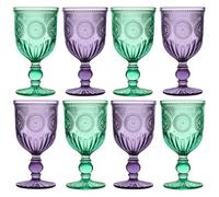 Coloured Wine Glasses, Set of 8, Green & Purple Mandala - Dishwasher Safe - 300ml Wine Goblets