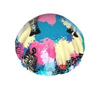Coloured Zebra Printed Hair Cover, Dual Layer Bathing Cap For Thick Hair, Reusable Headgear For Women