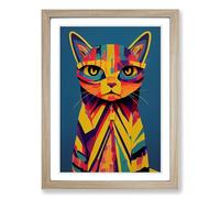 Colourful Abstract Cat Vol.1 Framed Print | A2 Oak Framed Wall Art | Ready to Hang | Abstract Animal Picture | Living Room Bedroom Lounge Office