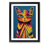 Colourful Abstract Cat Vol.1 Framed Wall Art Print, Ready to Hang Picture for Living Room Bedroom Home Office, Black A2 (48 x 66 cm)