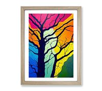 Colourful Abstract Tree No.4 Framed Print | A2 Oak Framed Wall Art | Ready to Hang | Abstract Floral Picture | Living Room Bedroom Lounge Office