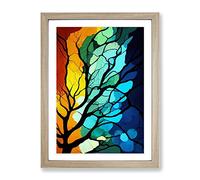 Colourful Abstract Tree No.5 Framed Print | A2 Oak Framed Wall Art | Ready to Hang | Abstract Floral Picture | Living Room Bedroom Lounge Office