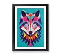 Colourful Abstract Wolf Framed Wall Art Print A2 Black