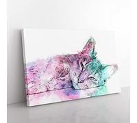 Colourful Abyssinian Cat In Abstract Modern Art Canvas Wall Art Print Ready to Hang, Framed Picture for Living Room Bedroom Home Office Décor, 60x40 cm (24x16 Inch)