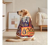 Colourful African Tribal Patchwork Mesh T-Shirt For Large Pets | Breathable Mesh With A Pullover Design, Short Sleeves, And White Trim.