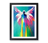 Colourful Angel Abstract Framed Print for Living Room Bedroom Home Office Décor, Wall Art Picture Ready to Hang, Black A4 Frame (34 x 25 cm)