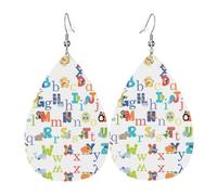 Colourful Animal Alphabet Piercing Teardrop Earrings Set, Fashion Leather Earrings Dangle Hoop For Women Birthday Party Jewelry Gift