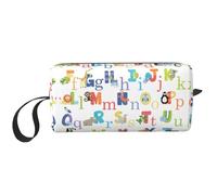Colourful Animal Alphabet Print Portable Cosmetic Pouch, Travel Storage Case, Zippered Organizer Bag for Quick Access