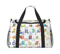 Colourful Animal Alphabet Print Womens Sports Bags Travel Bag - Gym Tote Bag with Compartment,Duffel Bags for Men,Ladies Holdall,Carry On Weekend Travel Handbags for Women