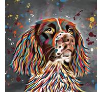 Colourful Aquamarine Art Family Dog Artistic Blank Greeting Card by Deborah Barker (Springer Spaniel)