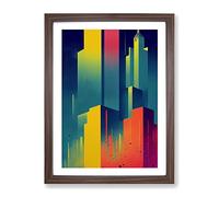 Colourful Architecture No.1 Skyscraper Abstract Framed Print for Living Room Bedroom Home Office Décor, Wall Art Picture Ready to Hang, Walnut A2 Frame (64 x 46 cm)