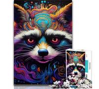 Colourful Art Raccoon Jigsaw Puzzles for Adults 1000 Pieces,Challenging Game And Family Play with Fully Interlocking Randomly Shaped Pieces 38x26cm